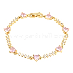 Bracciali a catena con maglie a cuore in ottone e pavé di zirconi cubici per donna&nbsp;KK-CBA68DA-10G-02