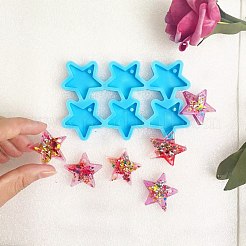 スターDIYペンダントシリコンモールド  レジン型  UVレジン＆エポキシ樹脂のジュエリー作り用  6つの空洞  ディープスカイブルー  68x110x7mm  穴：3mm  内径：33x31mm&nbsp;DIY-G062-B01