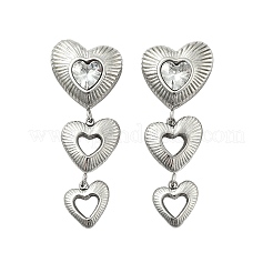 Orecchini pendenti a forma di cuore in acciaio inossidabile 304 con zirconi cubici trasparenti&nbsp;EJEW-D319-17P
