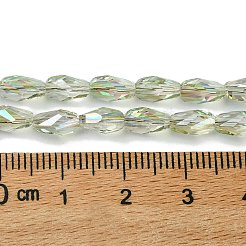 透明電気メッキガラスビーズ連売り  半分虹メッキ  多面カット  ティアドロップ  淡緑色  7~7.5x4x4mm  穴：1mm  約70~71個/連  20.31''（51.6センチメートル）&nbsp;GLAA-K064-03A-HR02