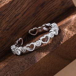 Полое сердце s925 стерлингового серебра микро паве кубические цирконии открытые манжеты кольца для женщин RJEW-R013-01S