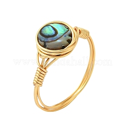 Fingerringe aus natürlichem Abalone-/Paua-Muschelgewebe mit Kupferdraht für Damen&nbsp;RJEW-JR01055