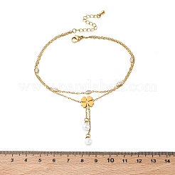 St. Patrick's Day – Damen-Fußkettchen mit Kleeblatt-Anhänger aus Edelstahl 304&nbsp;AJEW-K054-02G