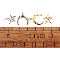 304ステンレスペンダント  星と三日月  ゴールデン·ステンレス鋼色  15x12x4mm  16.5x14.5x2mm  穴：1mm＆2.3mm  40個/箱&nbsp;STAS-TA0004-39