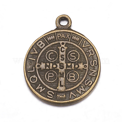 Античная бронзовая плоская круглая форма с подвесками из сплава в тибетском стиле Святого Бенедикта X-TIBEB-A9489-AB-FF