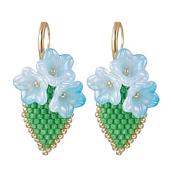 Серьги-цветы ручной работы из стеклянных бусин с застежкой-молнией EJEW-MZ00487-03