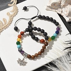 2 ensemble de bracelets tressés et extensibles en perles rondes de 2 mm avec 8 styles de chakra&nbsp;BJEW-JB10906