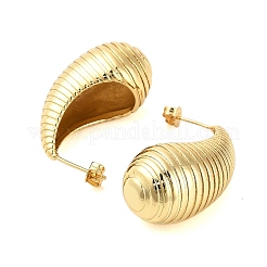 Geriffelte Ohrstecker aus Messing in Tropfenform für Damen&nbsp;EJEW-B053-01G-02