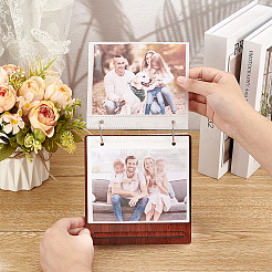 Прямоугольный деревянный фотоальбом-календарь с 24 листом пластиковых рукавов и кольцами из нержавеющей стали&nbsp;DIY-WH0542-33A-02