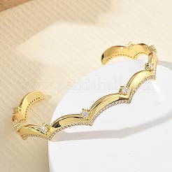 Bracelets manchettes en laiton micro pavé avec zircone cubique transparente pour femmes&nbsp;BJEW-A172-04G