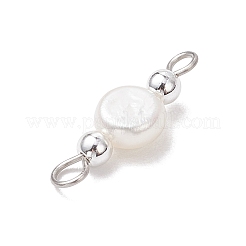 Подвески-коннекторы из натурального культивированного пресноводного жемчуга в виде картофеля и круглого гальванического немагнитного синтетического гематита&nbsp;PALLOY-JF04191-02