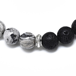 Braccialetti elasticizzati con perle naturali di diaspro picasso&nbsp;BJEW-R309-02-A02