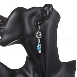 Серьги-подвески из сплава стекла в форме капли с цветком&nbsp;EJEW-JE06819-01