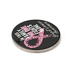 乳がんピンクリボンスタイル201ステンレススチールペンダント  フラットラウンド  ステンレス鋼色  ブラック  25x1mm  穴：1.8mm&nbsp;STAS-J041-03A