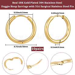 10 пара серег-колец Huggie Hoop из нержавеющей стали 304 с ионным покрытием (IP)&nbsp;EJEW-BBC0002-19C