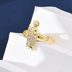 Латунные кольца-манжеты с микропаве и прозрачным цирконием для женщин RJEW-U047-05G