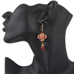 Серьги-подвески из синтетической императорской яшмы с фонарным узором из нержавеющей стали 304&nbsp;EJEW-MZ00609-05