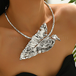 Женские ожерелья-чокеры из цинкового сплава с кристаллами и листьями из пластикового жемчуга&nbsp;FS-WGACF56-02