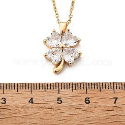 Латунный микропаве кубический цирконий четырехлистный клевер кулон ожерелья для женщин NJEW-S448-02G