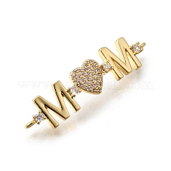 Breloques en laiton serties de micro-pavés de zirconiums cubiques en forme de cœur pour la fête des mères&nbsp;KK-Z155-03G-01