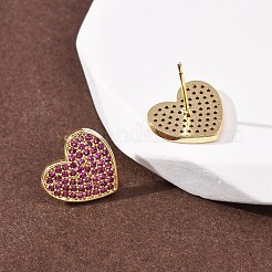 Сердце из латуни микро проложить кубического циркония серьги стержня&nbsp;EJEW-H178-01G