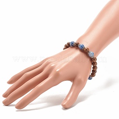 Bracciale elasticizzato da donna con perline rotonde in legno wengé naturale e pietre preziose&nbsp;BJEW-JB07935