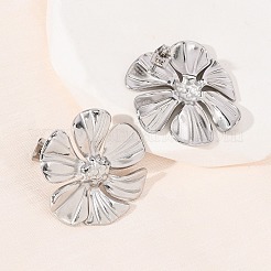 バレンタインデー 304ステンレススチールスタッドピアス  槌目模様の花  ステンレス鋼色  26x25.5mm&nbsp;EJEW-C184-01B-P