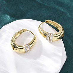 Овальные серьги-кольца из латуни с микропаве из прозрачных кубических цирконий&nbsp;EJEW-G425-03G