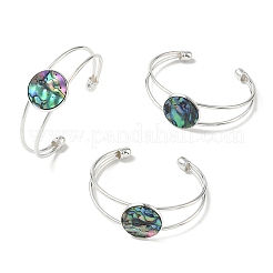 Bracelets manchettes plates rondes en laiton et nacre d'ormeau naturel&nbsp;BJEW-JB14484