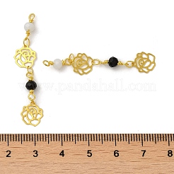 ガラスビーズのペンダント  本物の18Kゴールドメッキ真鍮ループ付き  バラの花のチャーム  ミックスカラー  47x8x4mm  穴：1.6mm&nbsp;KK-P242-18G