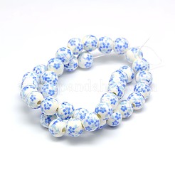Ручной цветок печатных фарфоровые керамические бусины нити&nbsp;PORC-M007-10mm-18