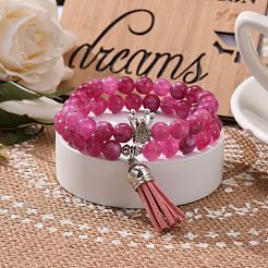 Набор браслетов из окрашенного натурального халцедона с круглыми бусинами для девочек и женщин&nbsp;BJEW-JB07058