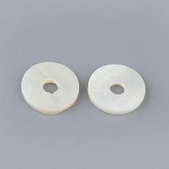 天然淡水シェルビーズ  ディスク  乳白色  15x2mm  穴：4mm&nbsp;SHEL-Q008-21