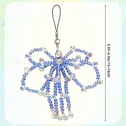 ガラス携帯ストラップ1個  アクリル、プラスチック、合金  蝶結び  コーンフラワーブルー  150~160mm&nbsp;HJEW-SZ0001-59D