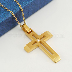 Colliers pendentifs croix creuse en acier inoxydable chirurgical 316 sertis de zirconiums cubiques transparents&nbsp;WGFBAC1-02