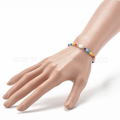 ナチュラルパール＆ガラスビーズブレスレット  ストレッチブレスレット  真鍮のビーズで  カラフル  内径：2-3/8インチ（6cm）&nbsp;BJEW-JB06519