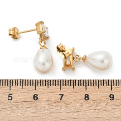 Серьги-гвоздики в форме капли с прямоугольником из нержавеющей стали 304 с прозрачным кубическим цирконием&nbsp;EJEW-F366-01G-01