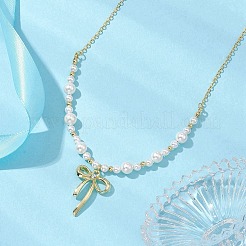 Colliers à pendentifs en perles de coquillage en alliage avec nœud papillon&nbsp;NJEW-TA00152