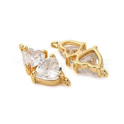 Подвески-сердечки с двумя сердечками из латуни с прозрачным кубическим цирконием&nbsp;KK-P308-74G