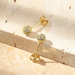 Круглые серьги-гвоздики из латуни с микропаве из прозрачных кубических цирконий EJEW-D311-107G