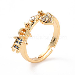 Регулируемое кольцо с кубическим цирконием в виде мальчика и сердца&nbsp;RJEW-C024-08G