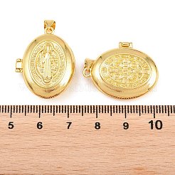 宗教的な真鍮のロケットペンダント  カドミウムフリー＆鉛フリー  18KGP本金メッキ  ラックめっき  長持ちメッキ  聖人のチャームが付いたフラットラウンド  18KGP本金メッキ  26.5x21x8mm  穴：3mm&nbsp;KK-D232-21G-02