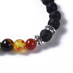 Deux boucles pierre de lave naturelle et perles de pierre mélangées naturelles / synthétiques bracelets extensibles de chaîne&nbsp;BJEW-JB04223-01