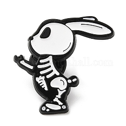 Halloween Skelett Emaille Pins, Elektrophorese-Abzeichen aus schwarzer Legierung für Rucksackkleidung, Kaninchen, 30x30x1.5 mm