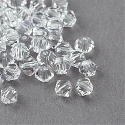 Imitazione perle di vetro cristallizzato, trasparente, sfaccettato, bicono, chiaro, 6x5mm, Foro: 1.3 mm, circa 288pcs/scatola
