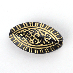 Perles acryliques cheval de placage de l'oeil, métal doré enlaça, noir, 19x11x5.5mm, Trou: 1.5mm, environ 900 pcs/500 g