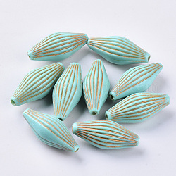 Acrylic Beads, Metal Enlaced, Oval, Dark Turquoise, 31.5x13.5mm, Hole: 2mm