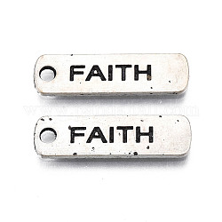Tibetan Style Alloy Pendants, Cadmium Free & Lead Free, Rectangle with Word Faith, Antique Silver, 22x6.5x1mm, Hole: 1.8mm, about 1000pcs/1000g