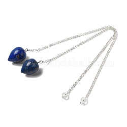 Pendules de radiesthésie en lapis lazuli naturel, avec des chaînes en fer argenté, pendentif en forme de goutte, 235mm, Trou: 1.7mm