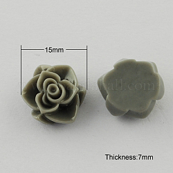 Resin Cabochons, Flower, Dark Gray, 15x7mm
